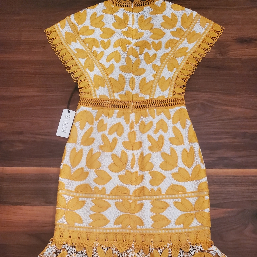 Saylor Kaiya Yellow White Lace Eyelet Dress Sz XS